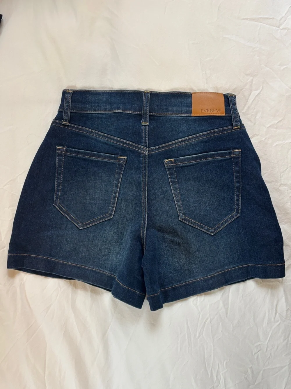 Evereve Dark Blue High-Rise Panel Denim Shorts